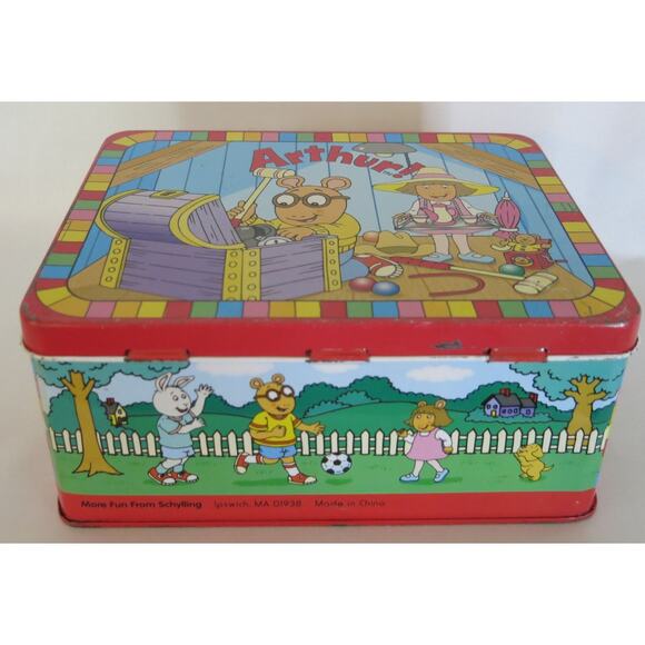 Arthur PBS Kids Vintage Lunch Box Metal Marc Brown Schylling Handle 1997 Cartoon - Picture 6 of 13